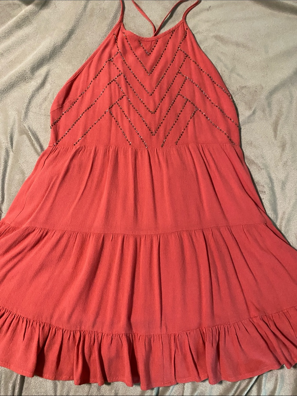 En Creme Coral Tiered Spaghetti Strap Dress